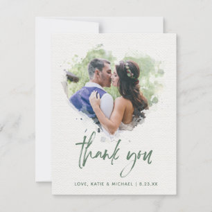 Carte De Remerciements Manuscrit peint de photo de mariage de coeur
