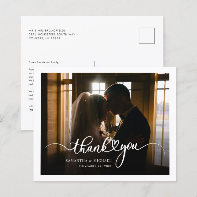 Carte de remerciements manuscrit photo Mariage bud (Devant / Derrière)