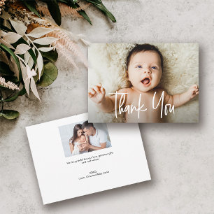 Carte De Remerciements Manutention moderne Baby shower personnalisé 2 pho