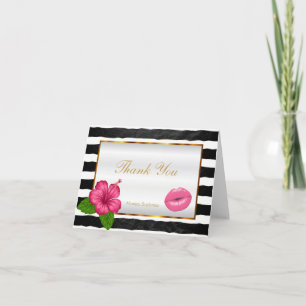 Carte De Remerciements Maquillage Artiste Lèvres roses sur bandes noires 