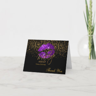 Carte De Remerciements Maquillage Artiste Lèvres violettes sur Noir