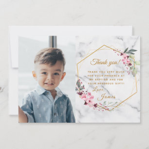 Carte De Remerciements Marbre blanc minimaliste rose et vert