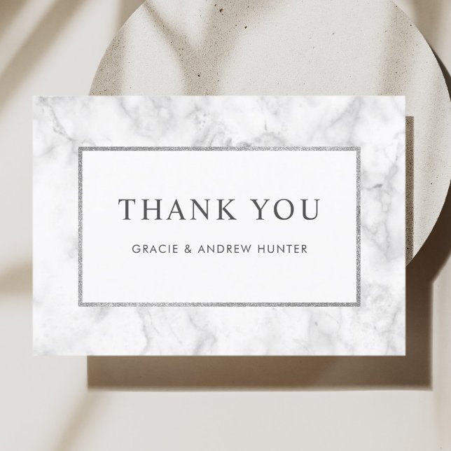 Carte De Remerciements Marbre blanc moderne Parties scintillant en argent (Créateur téléchargé)