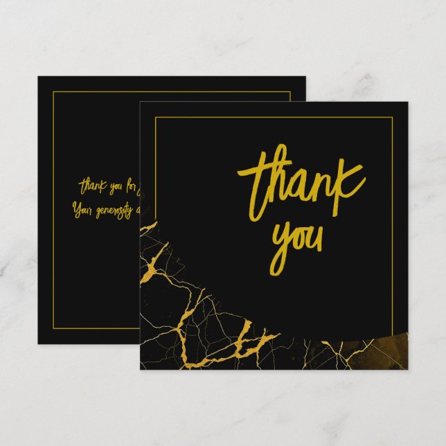 Carte De Remerciements Marbre noir et or Gratuit 16 Anniversaire (Devant / Derrière)