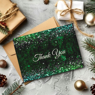 Carte De Remerciements Marbre vert élégant chic art faux pailleté