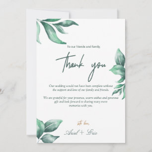 Carte De Remerciements Marbre vert Emeraude & Mariage d'eucalyptus or