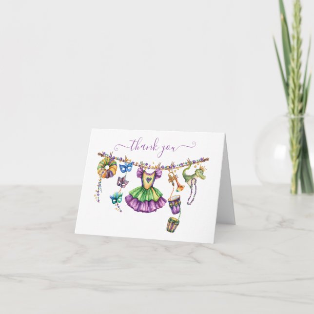 Carte De Remerciements Mardi Gras Clothesline fille Baby shower (Devant)