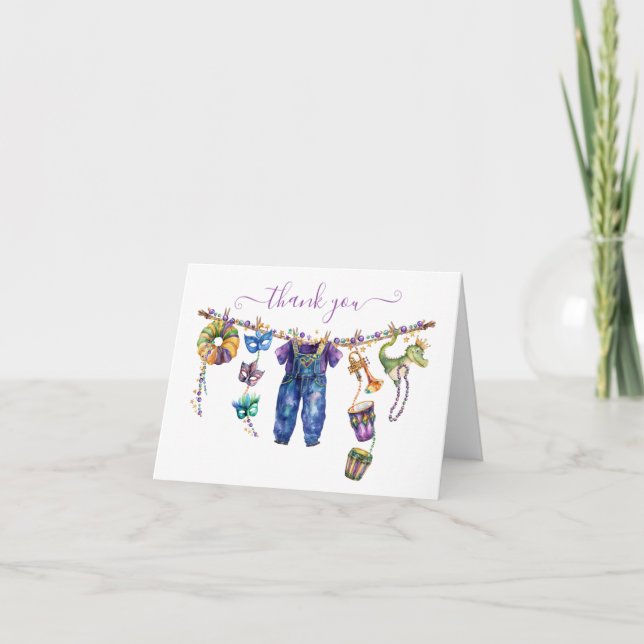 Carte De Remerciements Mardi Gras Clothesline garçon Baby shower (Devant)