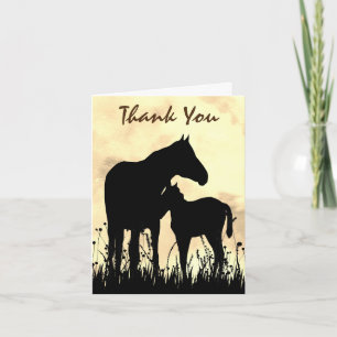 Carte De Remerciements Mare et poulain en silhouette dans le cheval de ca