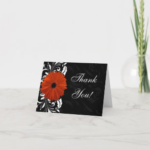 Carte De Remerciements Marguerite orange gerbera à volutes noires et blan