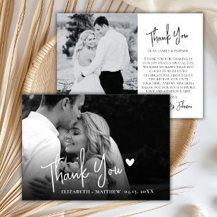 Carte De Remerciements Mariage 2 Photos Noir et Blanc Chic Script