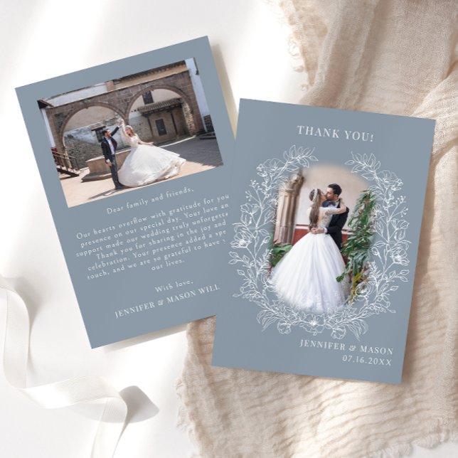 Carte De Remerciements Mariage à couronne florale bleu foncé (Créateur téléchargé)