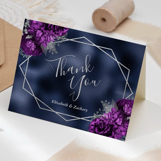 Carte De Remerciements Mariage à huile bleu marine Floral (Créateur téléchargé)