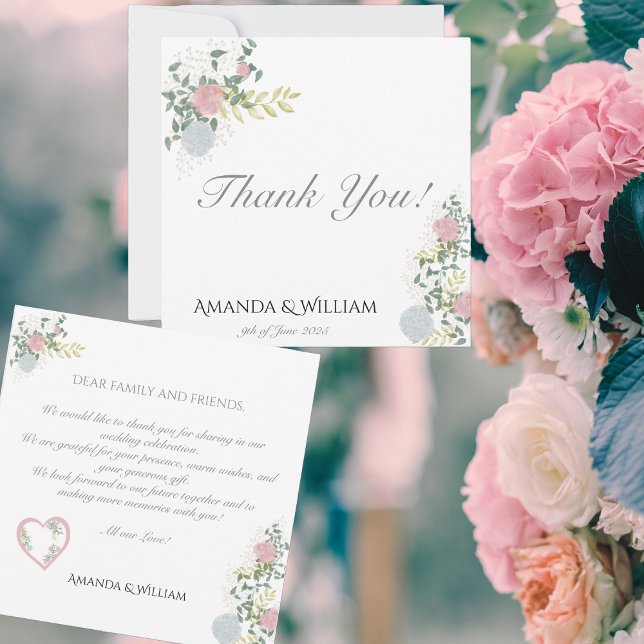 Carte De Remerciements Mariage à l'aquarelle florale fine (Créateur téléchargé)