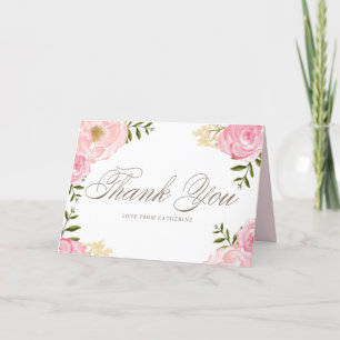 Carte De Remerciements Mariage à l'aquarelle rose romantique avec pivoine