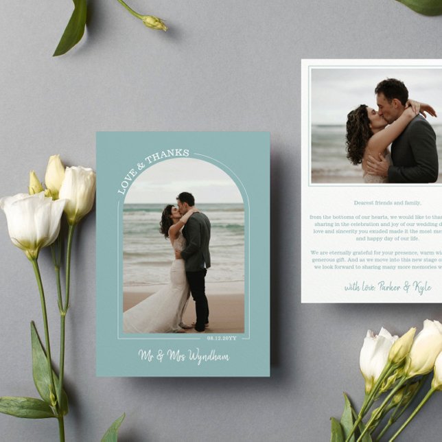 Carte De Remerciements Mariage à l'Arche Bleu Ecume de Mer Photo Amour &  (Créateur téléchargé)