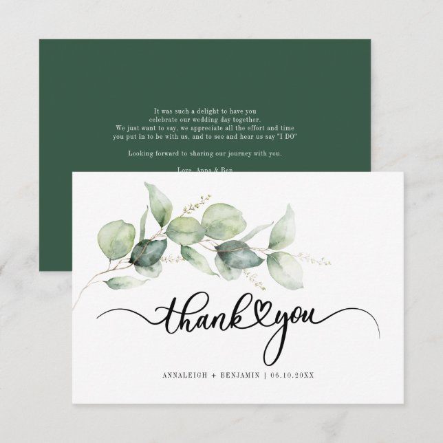 Carte de remerciements Mariage à lettres mains Euc (Devant / Derrière)
