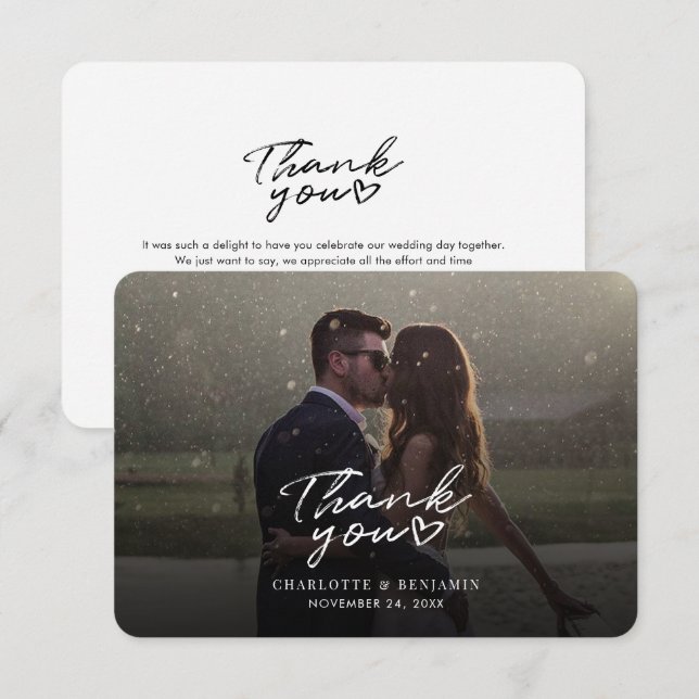 Carte de remerciements Mariage à lettres manuscrit (Devant / Derrière)