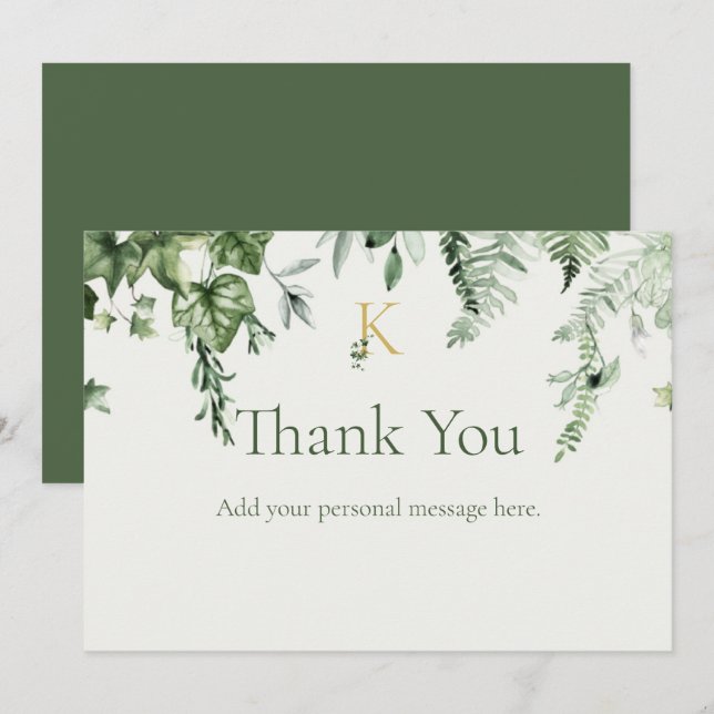 Carte De Remerciements Mariage à l'Ivy & Sage Monogram (Devant / Derrière)