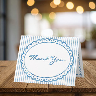 Carte De Remerciements Mariage à rayures aquarelles bleues et blanches ca