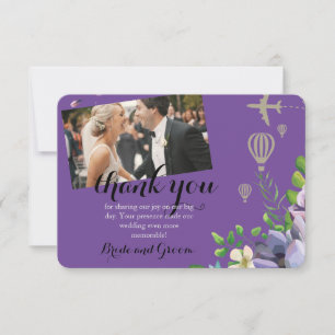 Carte De Remerciements Mariage à thème de la floraison violette et du voy