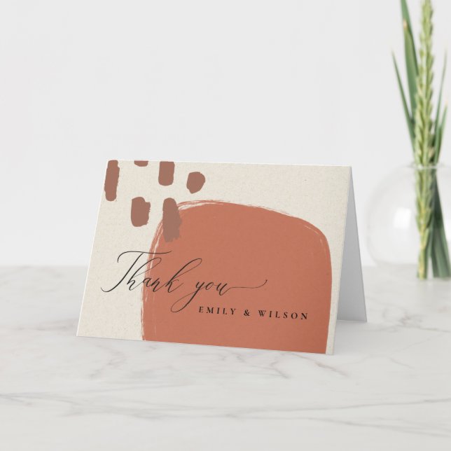 CARTE DE REMERCIEMENTS MARIAGE ABSTRAIT MODERNE TERRACOTTA RED KRAFT (Devant)