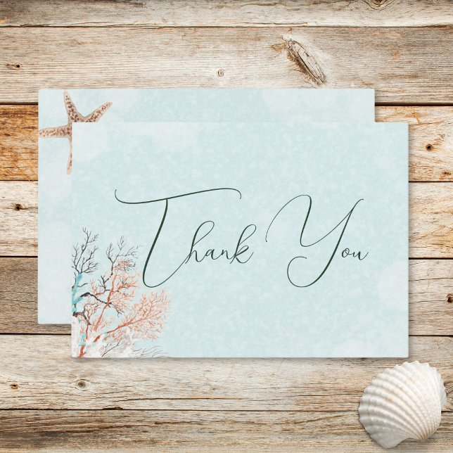 Carte De Remerciements Mariage Aqua Ocean Shells (Modern Aqua Ocean Shells Wedding Thank You Card)