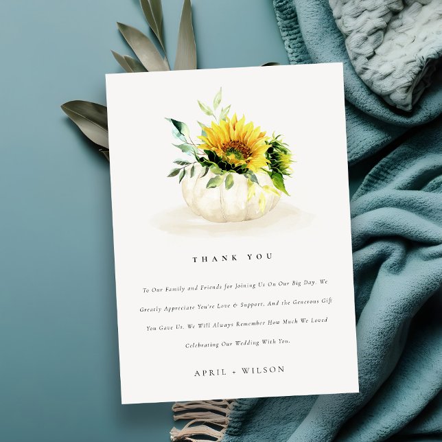 Carte De Remerciements Mariage aquarelle florale rustique tournesol citro (Créateur téléchargé)