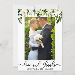Carte De Remerciements Mariage Aquarelle Vert Blanc Floral Photo