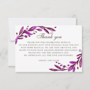 Carte De Remerciements Mariage aquarelle violet. Botanique lilas élégant