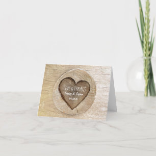 Carte De Remerciements Mariage Arbre Coeur Sculpté Campagne Rustique