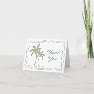 Carte De Remerciements Mariage Arbre Palmier Cadre Ondulé Bleu Vert Dessi