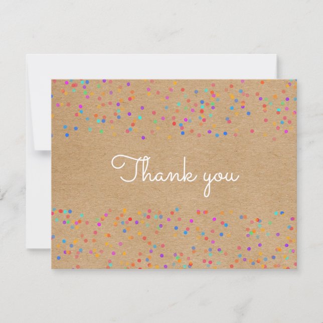 Carte De Remerciements Mariage arc-en-ciel Confetti Rustique Kraft Script (Devant)