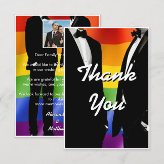 Carte De Remerciements Mariage arc-en-ciel d'hommes gays modernes élégant