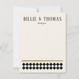 Carte De Remerciements Mariage Art Déco à carreaux noir et ivoire