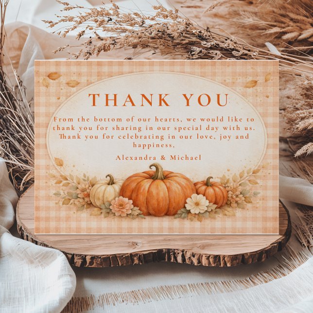 Carte De Remerciements Mariage Automnal de Pumpkin à Carreaux Rustique (Créateur téléchargé)
