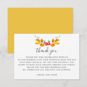 Carte De Remerciements Mariage automnal en forêt à l'aquarelle. Botanique