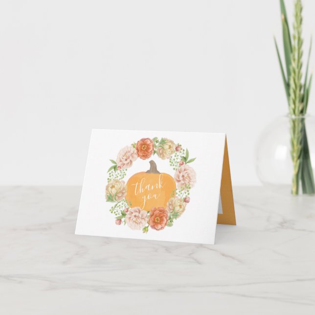 Carte De Remerciements Mariage automnal sous le signe de la citrouille fl (Devant)