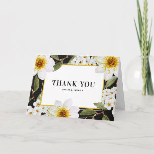Carte De Remerciements Mariage aux Dahlias Blancs Botaniques et Spireas
