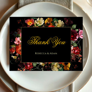 Carte De Remerciements Mariage aux fleurs sombres et élégantes dans une a