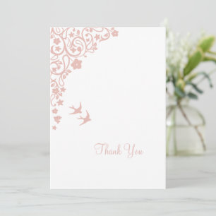 Carte De Remerciements Mariage aux oiseaux amoureux de jardin secret rose
