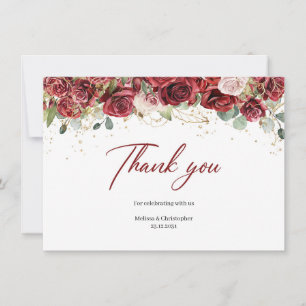 Carte De Remerciements Mariage aux roses à l'aquarelle tendance rouge pro