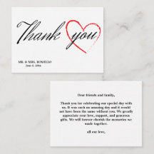 carte de remerciements mariage avec coeur
