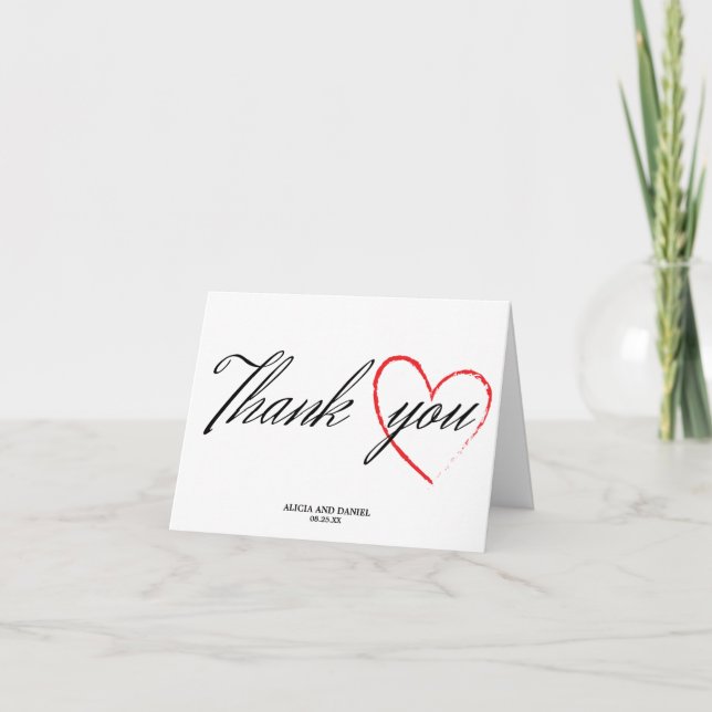 carte de remerciements mariage avec coeur (Devant)