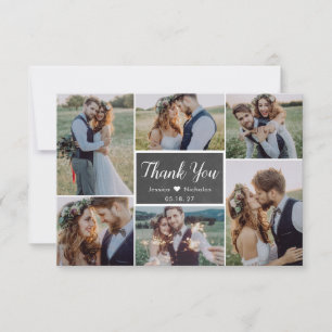 Carte De Remerciements Mariage avec collage photo de 6 images en écriture