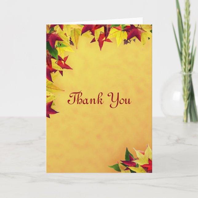Carte de remerciements mariage avec Feuilles Autom (Devant)