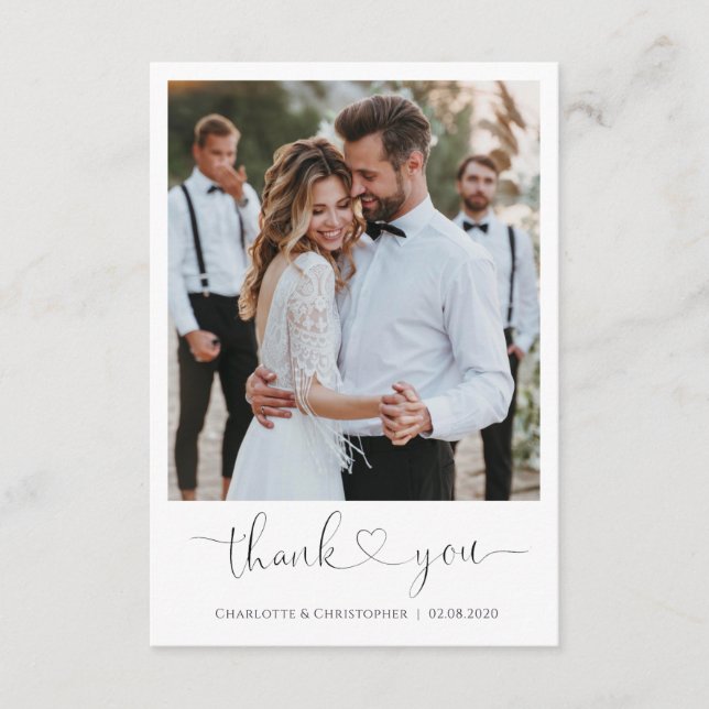 carte de remerciements mariage avec photo, coeur m (Devant)