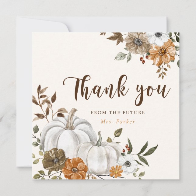 Carte De Remerciements Mariage Blanc Citrouille Automne (Devant)