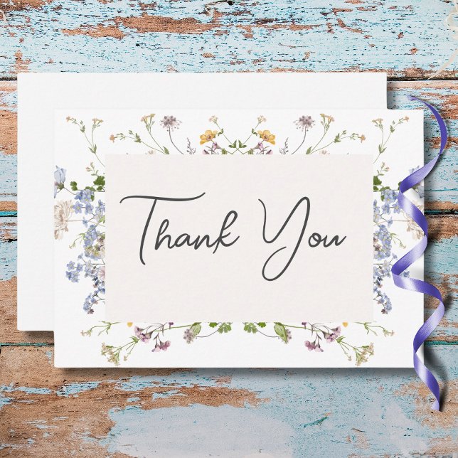 Carte De Remerciements Mariage blanc Fleur sauvage Boho Delicate (Delicate Boho Wildflowers White Wedding Thank You Card)