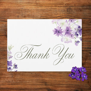 Carte De Remerciements Mariage blanc Fleur sauvage Boho violet